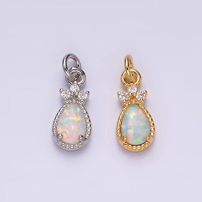 14K Gold Filled White Opal Teardrop Triple CZ Add-On Charm in Gold &amp; Silver | AG450 AG451