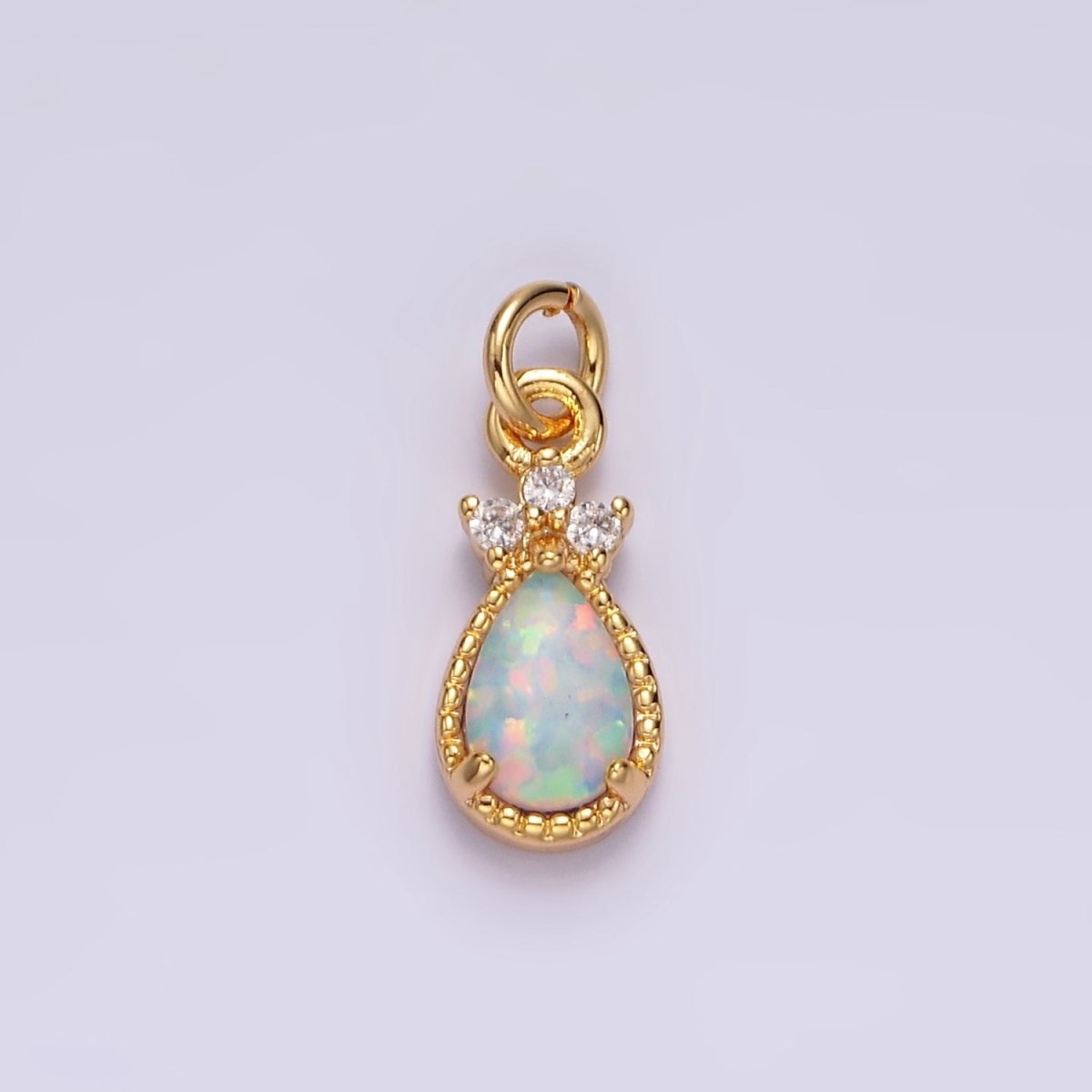 14K Gold Filled White Opal Teardrop Triple CZ Add-On Charm in Gold &amp; Silver | AG450 AG451