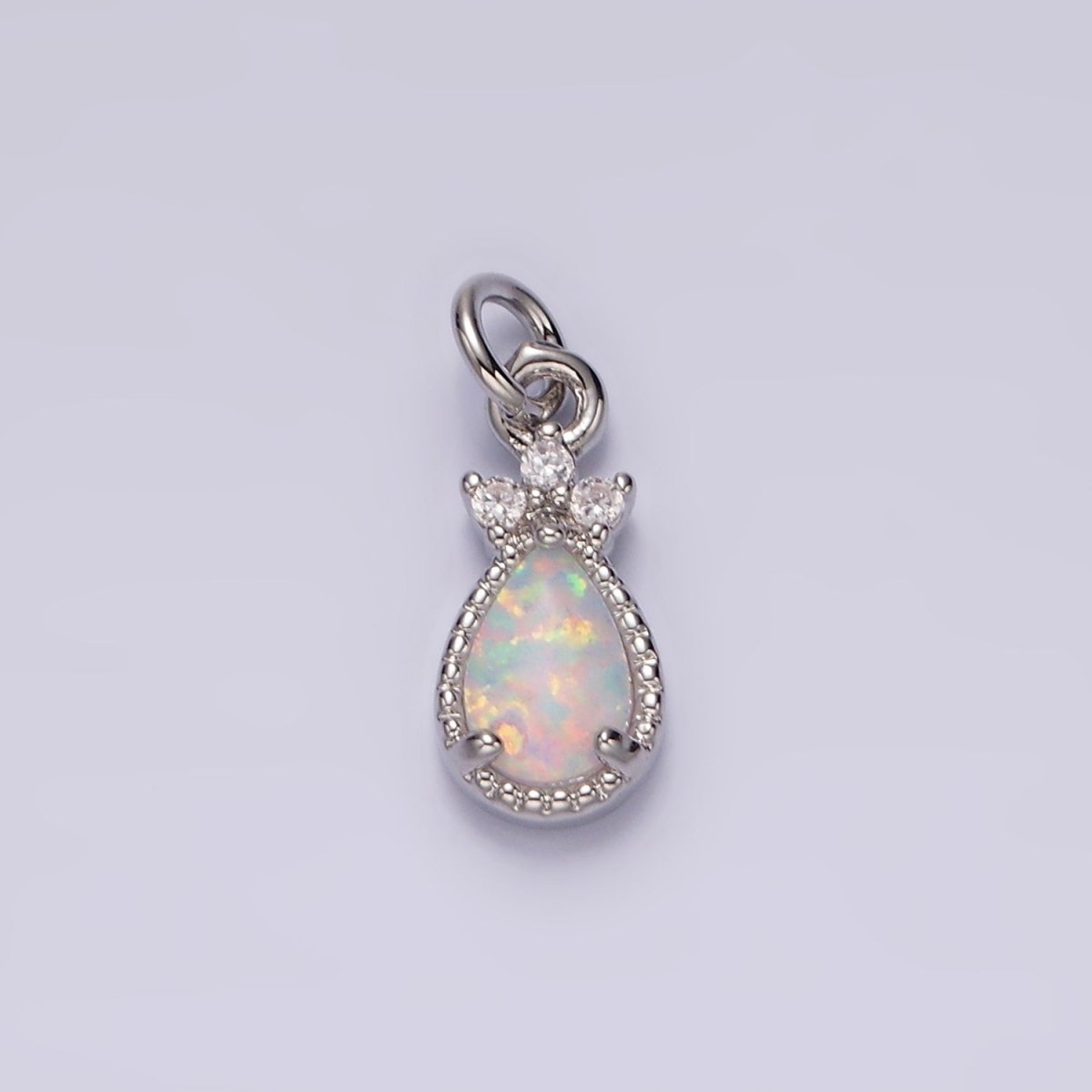 14K Gold Filled White Opal Teardrop Triple CZ Add-On Charm in Gold &amp; Silver | AG450 AG451