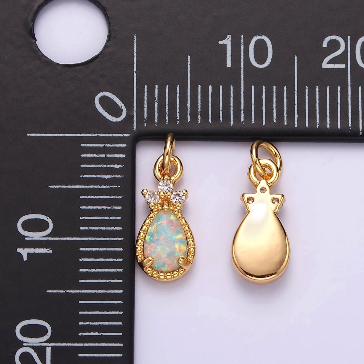 14K Gold Filled White Opal Teardrop Triple CZ Add-On Charm in Gold &amp; Silver | AG450 AG451