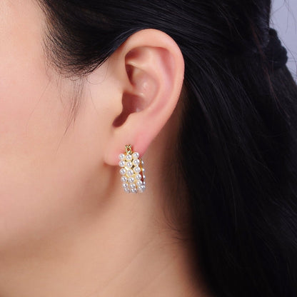 14K Gold Filled White Pearl Dotted Latch Hoop Earrings in Silver &amp; Gold | AD-376 AD-457