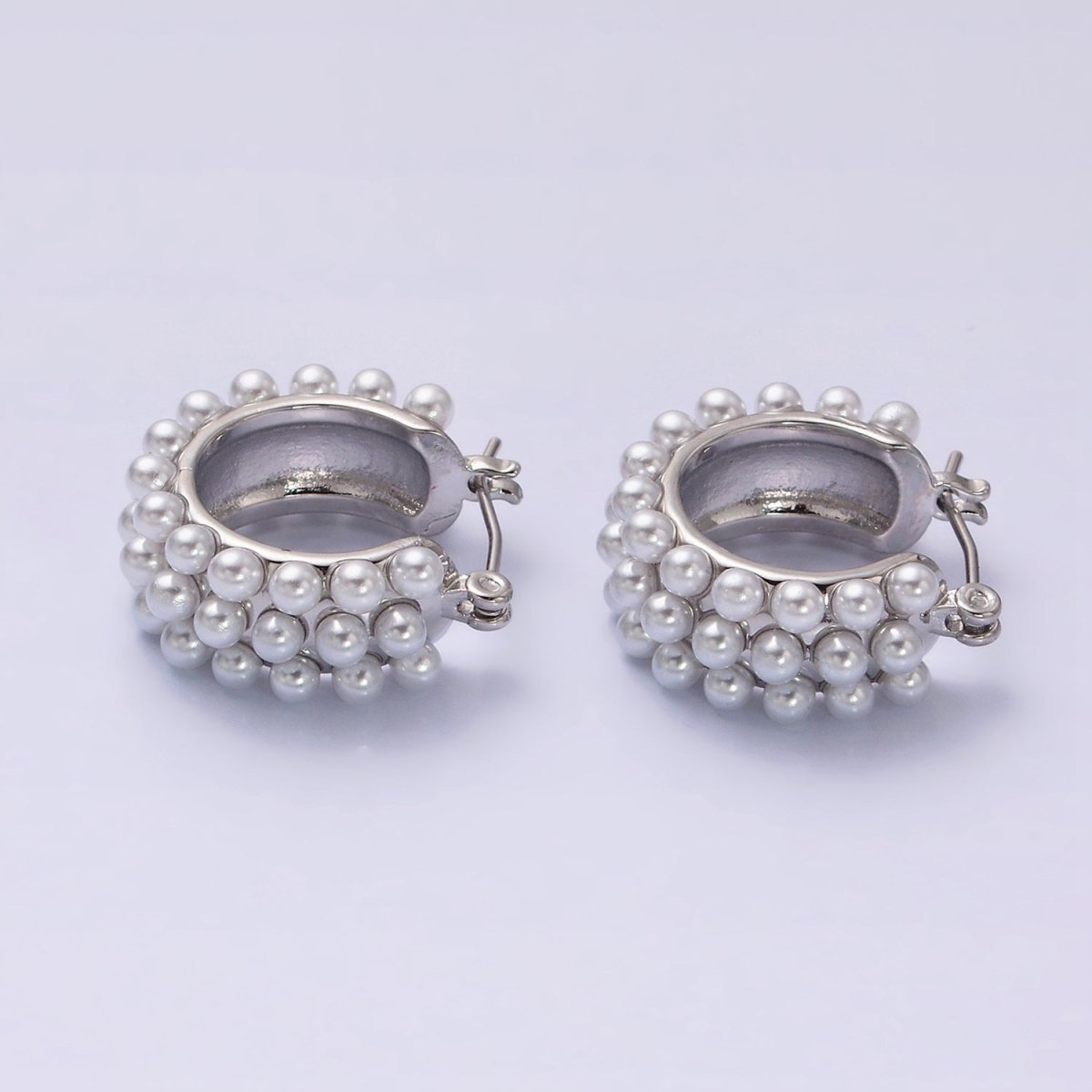14K Gold Filled White Pearl Dotted Latch Hoop Earrings in Silver &amp; Gold | AD-376 AD-457