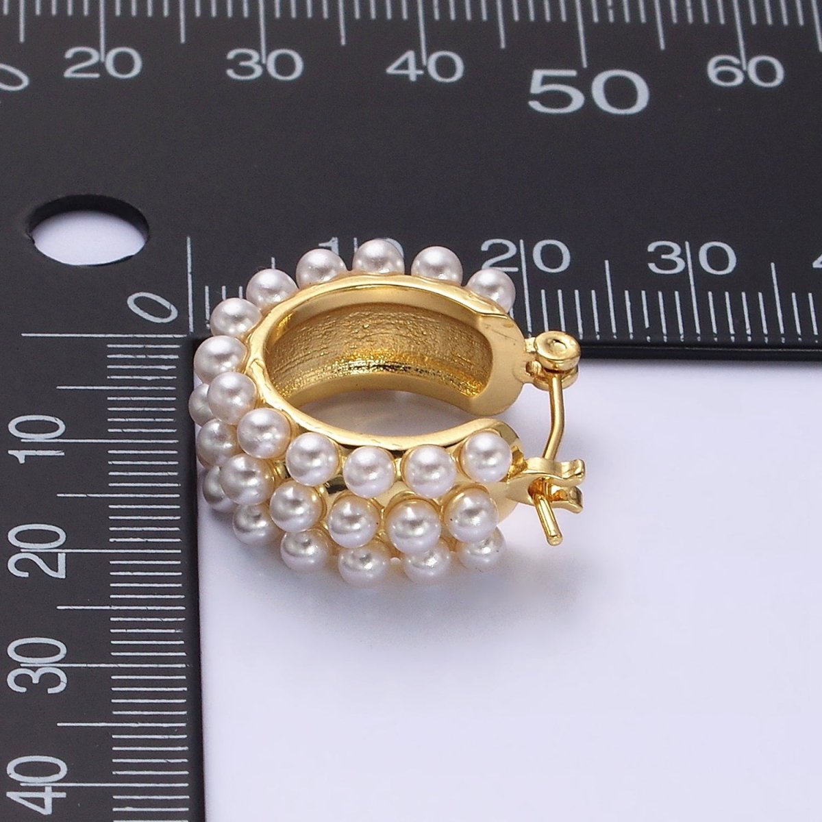 14K Gold Filled White Pearl Dotted Latch Hoop Earrings in Silver &amp; Gold | AD-376 AD-457