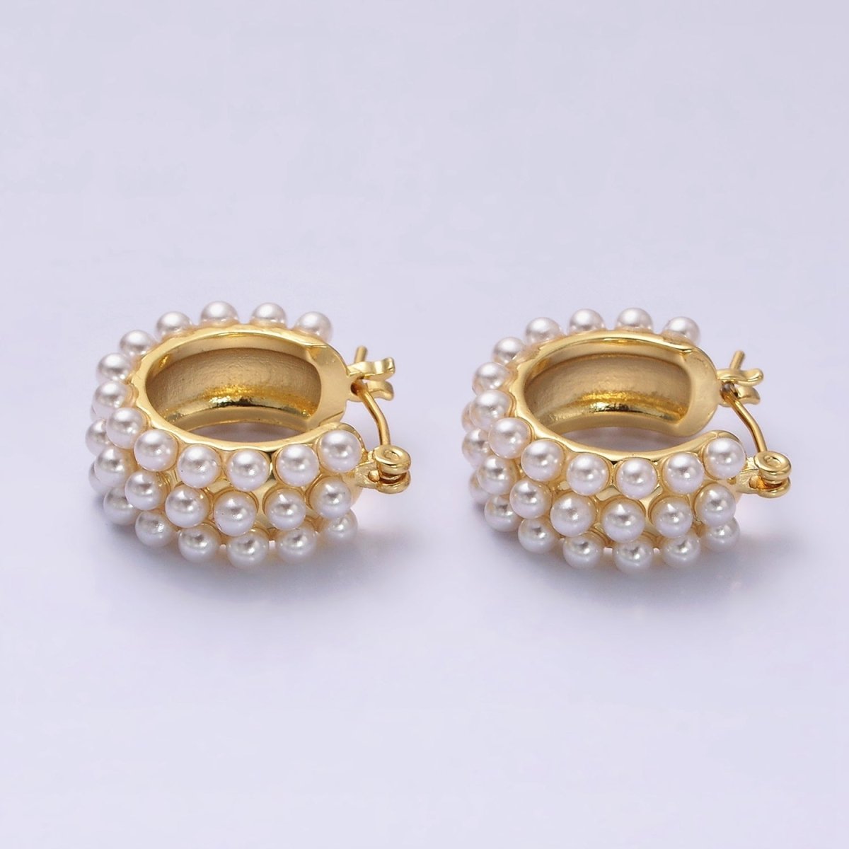 14K Gold Filled White Pearl Dotted Latch Hoop Earrings in Silver &amp; Gold | AD-376 AD-457