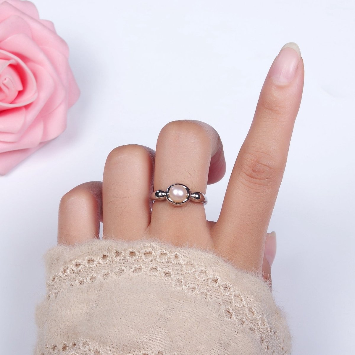 14K Gold Filled White, Pink Pearl Bubble Band Ring in Gold &amp; Silver | O664 - O667