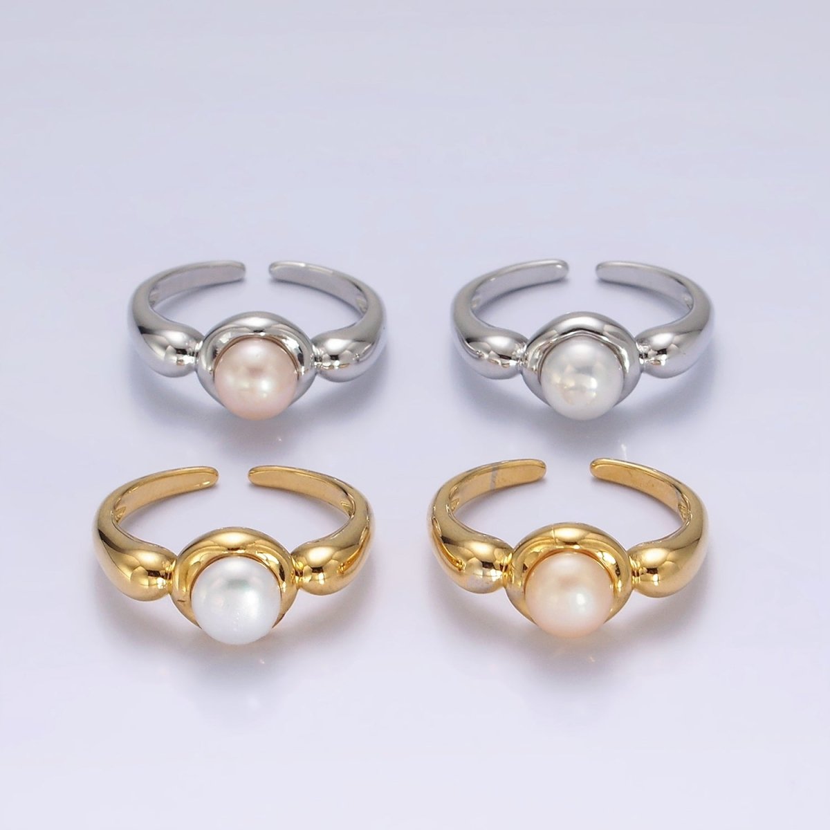 14K Gold Filled White, Pink Pearl Bubble Band Ring in Gold &amp; Silver | O664 - O667