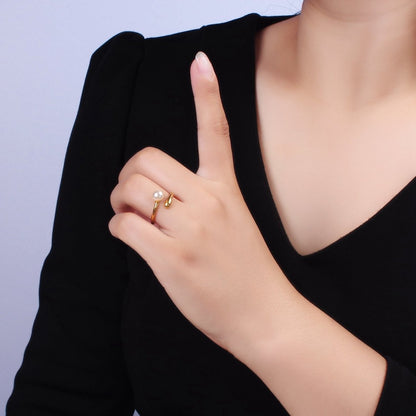 14K Gold Filled White, Pink Pearl Minimalist Open Wrap Band Ring in Silver &amp; Gold | O680 - O683