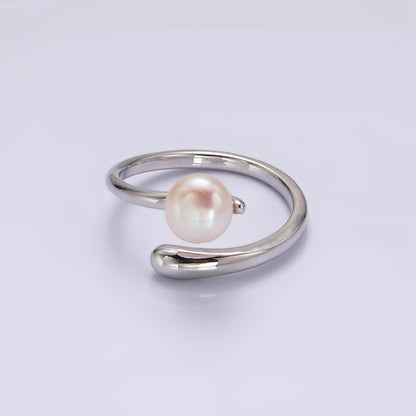 14K Gold Filled White, Pink Pearl Minimalist Open Wrap Band Ring in Silver &amp; Gold | O680 - O683