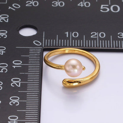 14K Gold Filled White, Pink Pearl Minimalist Open Wrap Band Ring in Silver &amp; Gold | O680 - O683