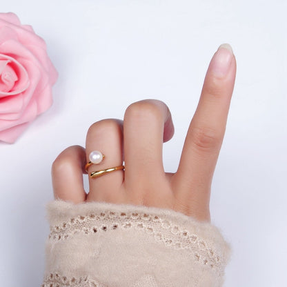 14K Gold Filled White, Pink Pearl Minimalist Open Wrap Band Ring in Silver &amp; Gold | O680 - O683