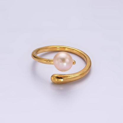 14K Gold Filled White, Pink Pearl Minimalist Open Wrap Band Ring in Silver &amp; Gold | O680 - O683
