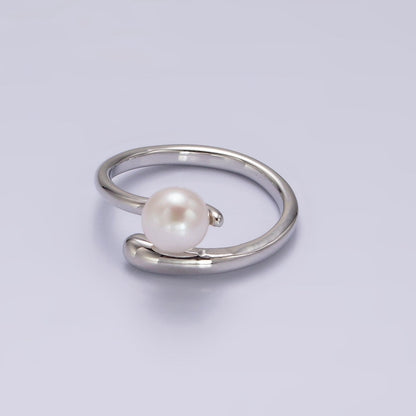 14K Gold Filled White, Pink Pearl Minimalist Open Wrap Band Ring in Silver &amp; Gold | O680 - O683