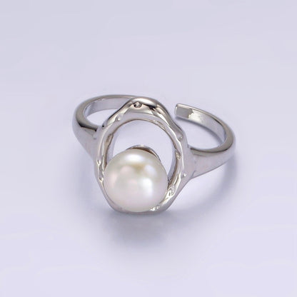 14K Gold Filled White, Pink Pearl Open Oblong Ring in Gold &amp; Silver | O1872 - O1875