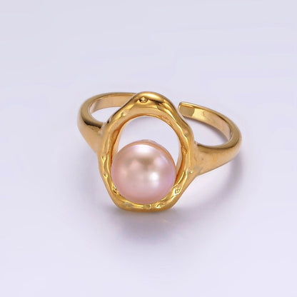 14K Gold Filled White, Pink Pearl Open Oblong Ring in Gold &amp; Silver | O1872 - O1875