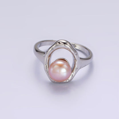 14K Gold Filled White, Pink Pearl Open Oblong Ring in Gold &amp; Silver | O1872 - O1875