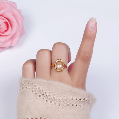 14K Gold Filled White, Pink Pearl Open Oblong Ring in Gold &amp; Silver | O1872 - O1875
