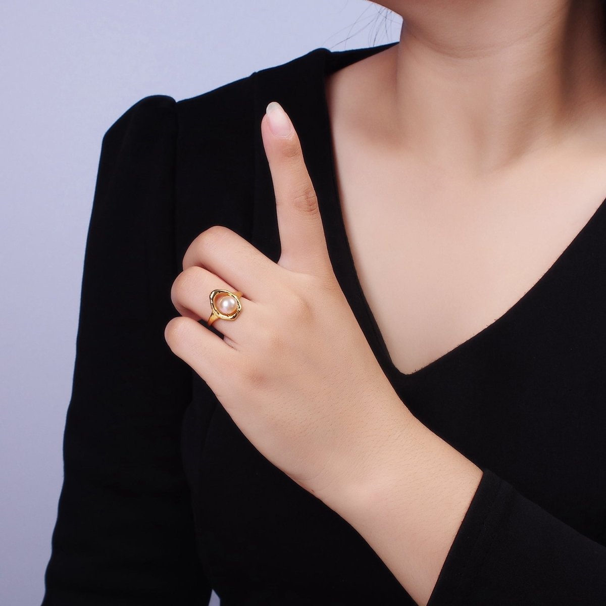 14K Gold Filled White, Pink Pearl Open Oblong Ring in Gold &amp; Silver | O1872 - O1875