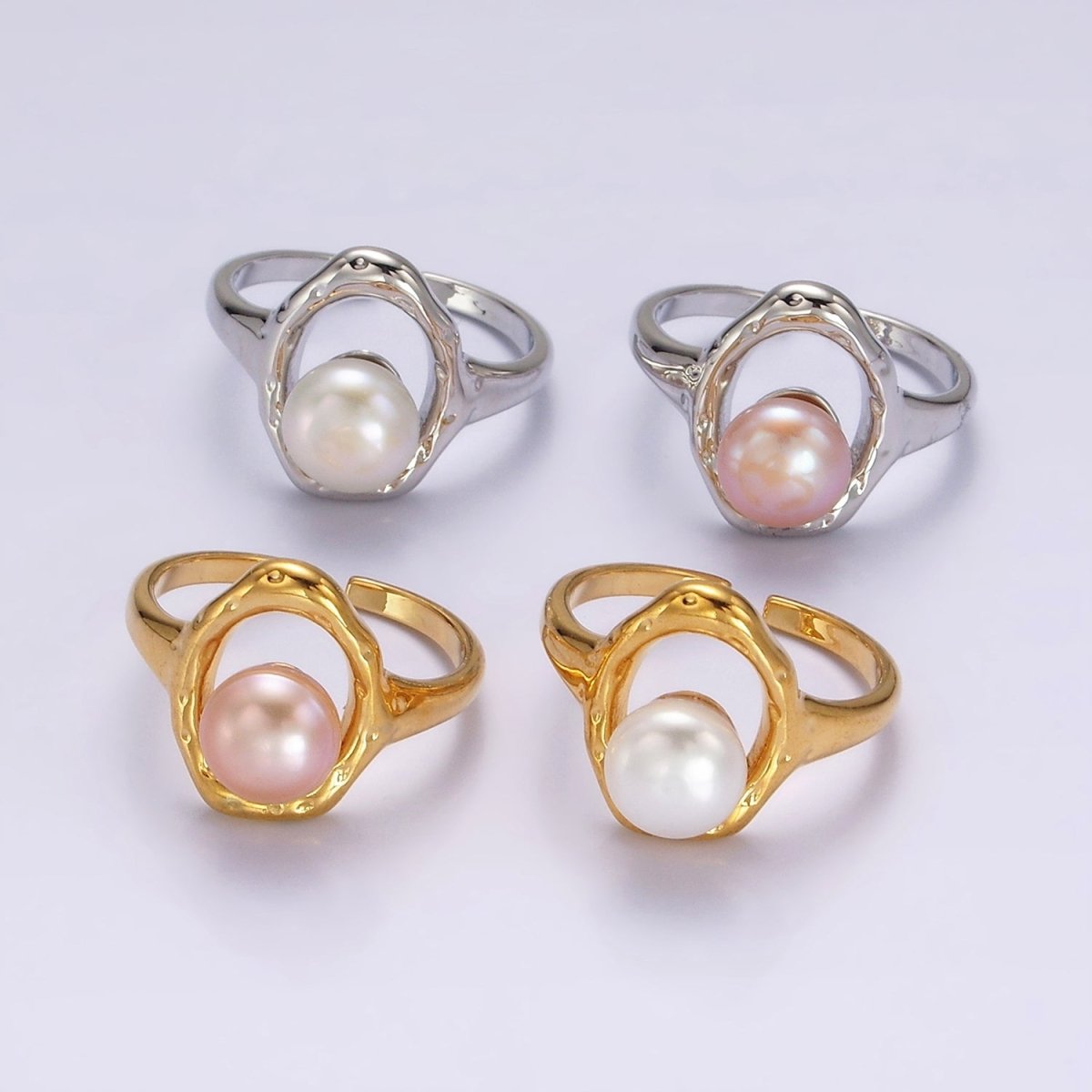 14K Gold Filled White, Pink Pearl Open Oblong Ring in Gold &amp; Silver | O1872 - O1875