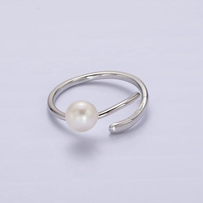 14K Gold Filled White, Pink Pearl Wrap Open Band Minimalist Ring in Silver &amp; Gold | O676 - O679