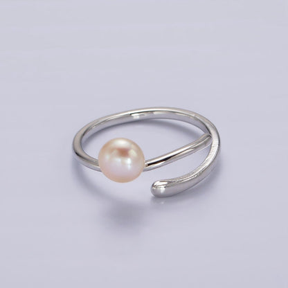 14K Gold Filled White, Pink Pearl Wrap Open Band Minimalist Ring in Silver &amp; Gold | O676 - O679
