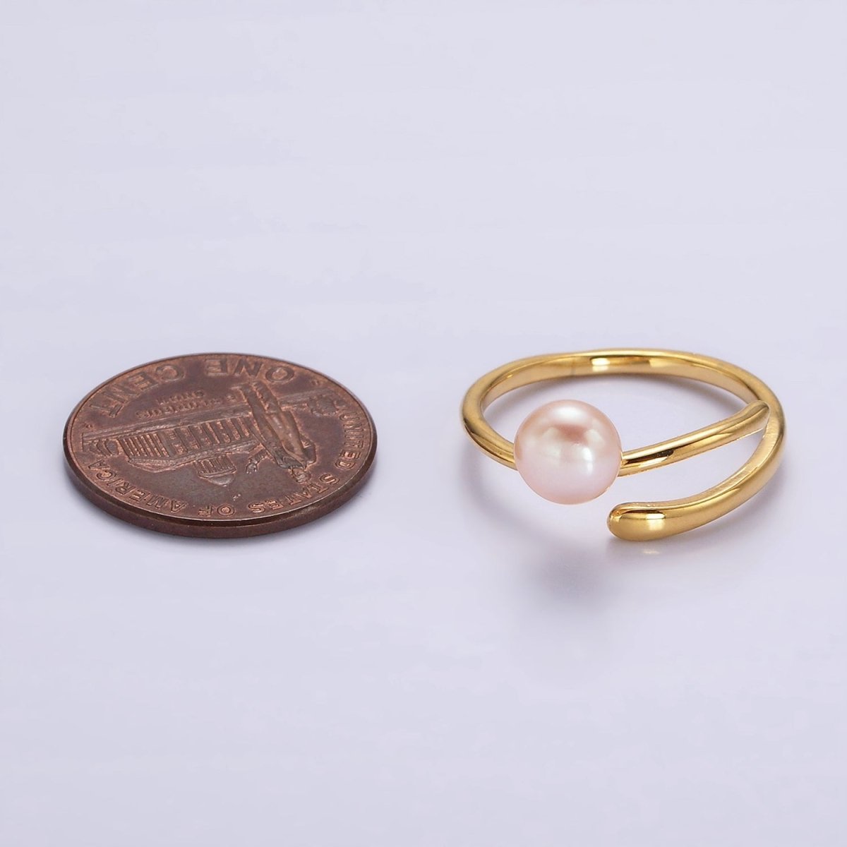 14K Gold Filled White, Pink Pearl Wrap Open Band Minimalist Ring in Silver &amp; Gold | O676 - O679