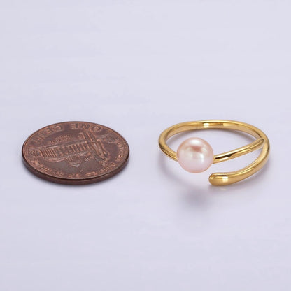 14K Gold Filled White, Pink Pearl Wrap Open Band Minimalist Ring in Silver &amp; Gold | O676 - O679