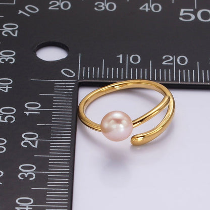 14K Gold Filled White, Pink Pearl Wrap Open Band Minimalist Ring in Silver &amp; Gold | O676 - O679