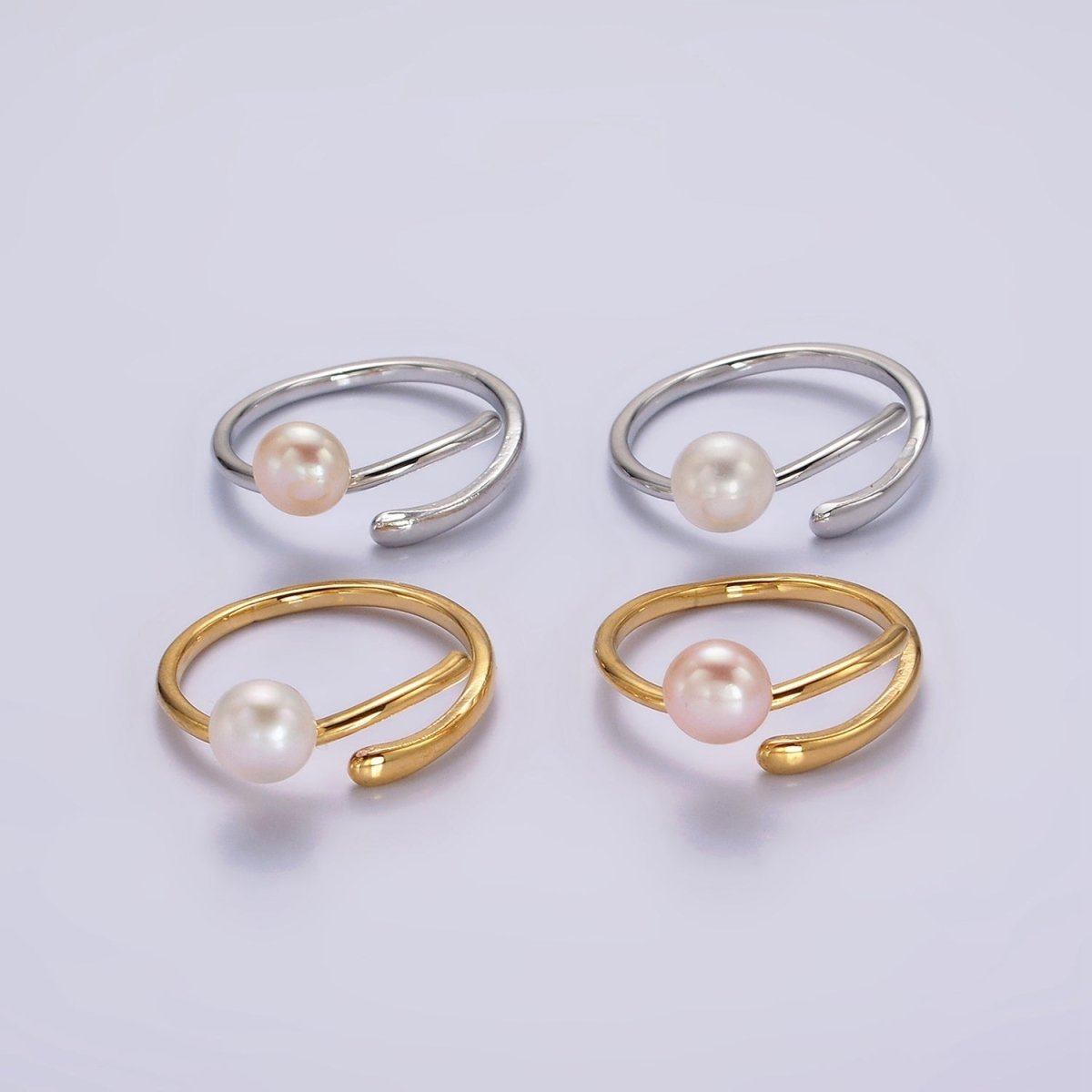 14K Gold Filled White, Pink Pearl Wrap Open Band Minimalist Ring in Silver &amp; Gold | O676 - O679