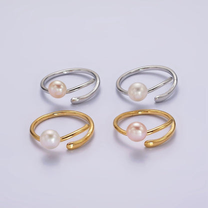 14K Gold Filled White, Pink Pearl Wrap Open Band Minimalist Ring in Silver &amp; Gold | O676 - O679