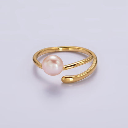 14K Gold Filled White, Pink Pearl Wrap Open Band Minimalist Ring in Silver &amp; Gold | O676 - O679