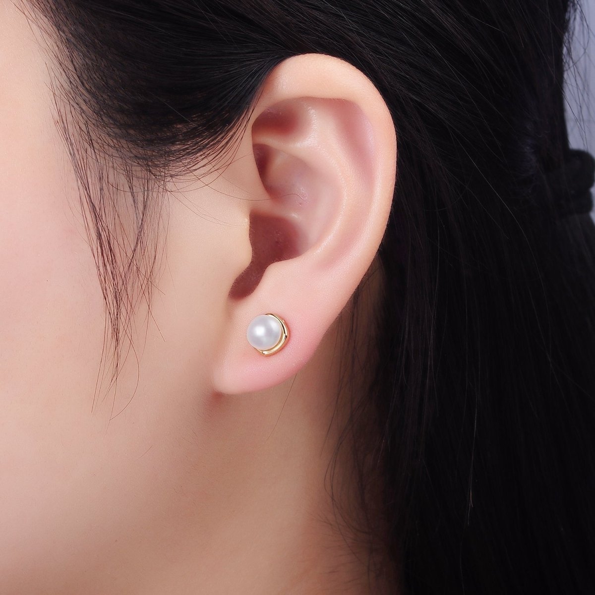 14K Gold Filled White, Pink, Purple Pearl Stud Earrings in Gold &amp; Silver | AB1248 - AB1251