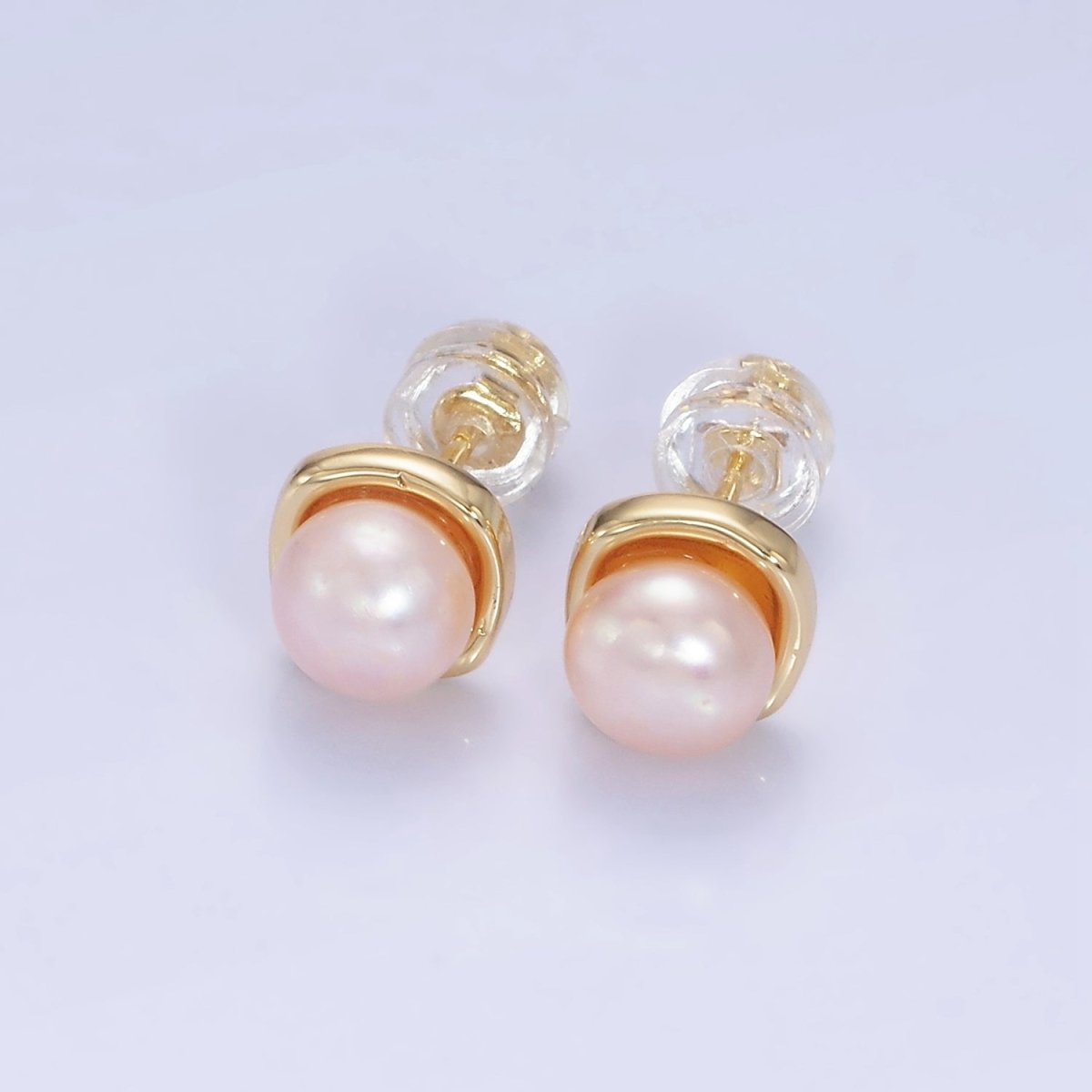 14K Gold Filled White, Pink, Purple Pearl Stud Earrings in Gold &amp; Silver | AB1248 - AB1251