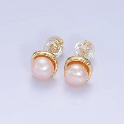 14K Gold Filled White, Pink, Purple Pearl Stud Earrings in Gold &amp; Silver | AB1248 - AB1251