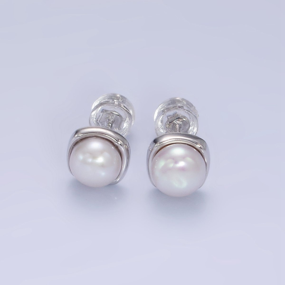 14K Gold Filled White, Pink, Purple Pearl Stud Earrings in Gold &amp; Silver | AB1248 - AB1251
