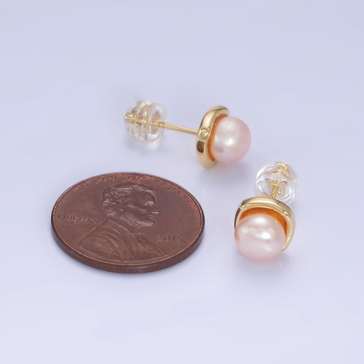 14K Gold Filled White, Pink, Purple Pearl Stud Earrings in Gold &amp; Silver | AB1248 - AB1251