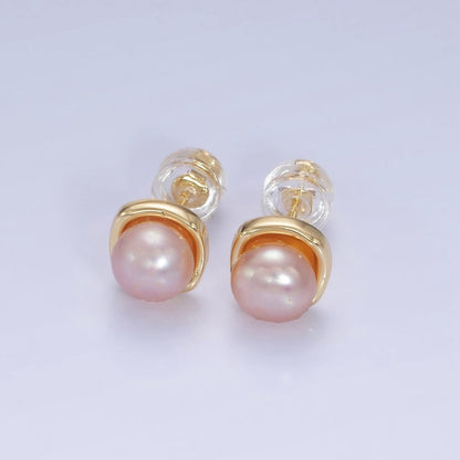14K Gold Filled White, Pink, Purple Pearl Stud Earrings in Gold &amp; Silver | AB1248 - AB1251