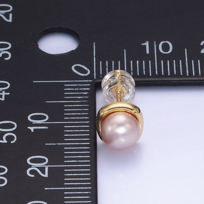 14K Gold Filled White, Pink, Purple Pearl Stud Earrings in Gold &amp; Silver | AB1248 - AB1251