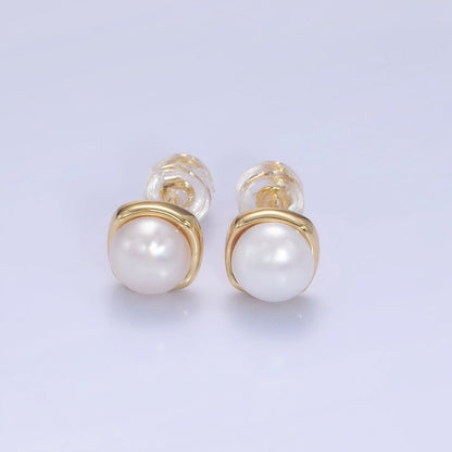 14K Gold Filled White, Pink, Purple Pearl Stud Earrings in Gold &amp; Silver | AB1248 - AB1251