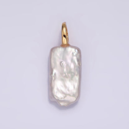 14K Gold Filled White Rectangular Biwa Freshwater Pearl Minimalist Pendant | P-1604