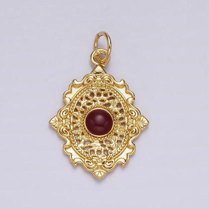 14K Gold Filled White, Red Enamel Open Artisan Oval Charm | AG520 AG521