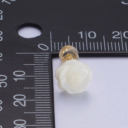 14K Gold Filled White Rose Flower Bud Shell Pearl Stud Earrings | AB1133