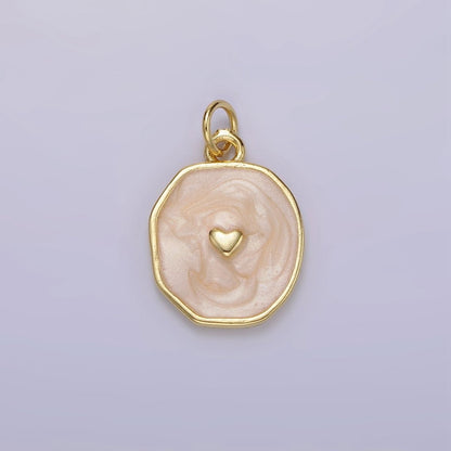 14K Gold Filled White, Teal Sparkly Enamel Heart Oval Charm | N1146 N1147