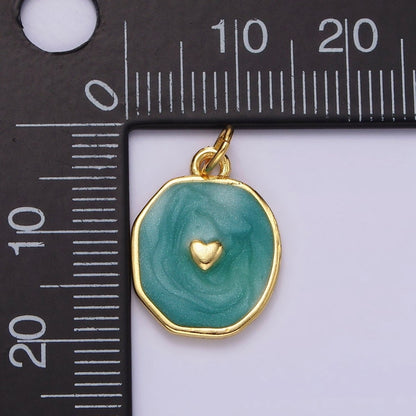 14K Gold Filled White, Teal Sparkly Enamel Heart Oval Charm | N1146 N1147