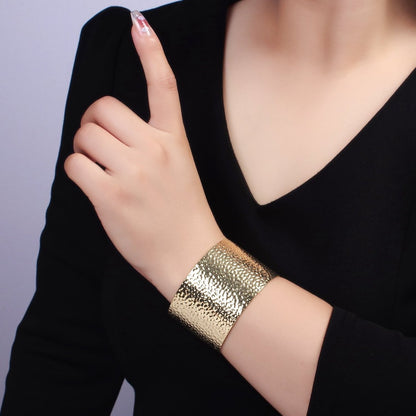 14K Gold Filled Wide Hammered Minimalist Cuff Bracelet | WA-2520