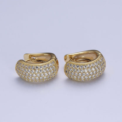 14K Gold Filled Wide Micro Paved CZ Curved Huggie Hoop Earrings | AE1024
