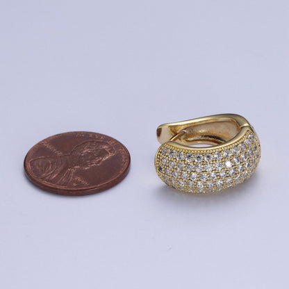 14K Gold Filled Wide Micro Paved CZ Curved Huggie Hoop Earrings | AE1024