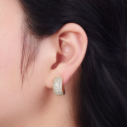 14K Gold Filled Wide Micro Paved CZ Curved Huggie Hoop Earrings | AE1024