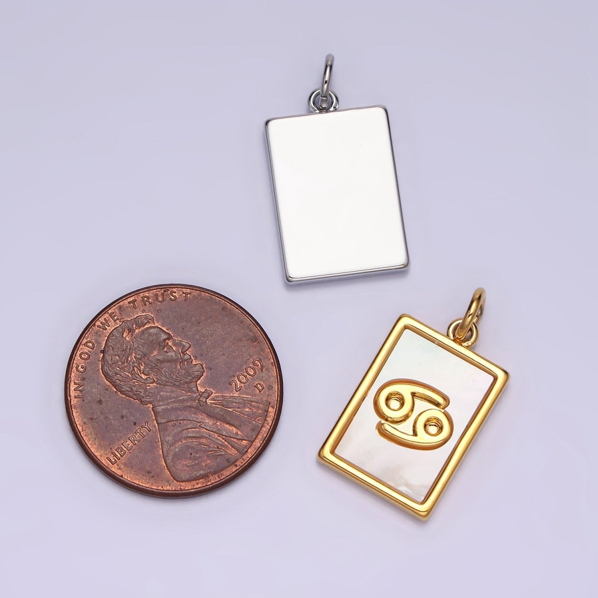 14K Gold Filled Zodiac Sign Shell Pearl Rectangular Tag Charm | A-A1247-A-A1258