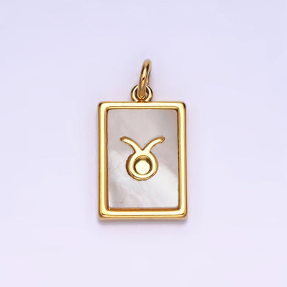 14K Gold Filled Zodiac Sign Shell Pearl Rectangular Tag Charm | A-A1247-A-A1258