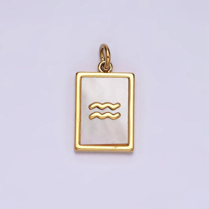 14K Gold Filled Zodiac Sign Shell Pearl Rectangular Tag Charm | A-A1247-A-A1258